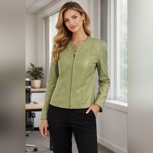 Artifacts Green Leather Jacket with Tailored Structure Minimalist Design Size M